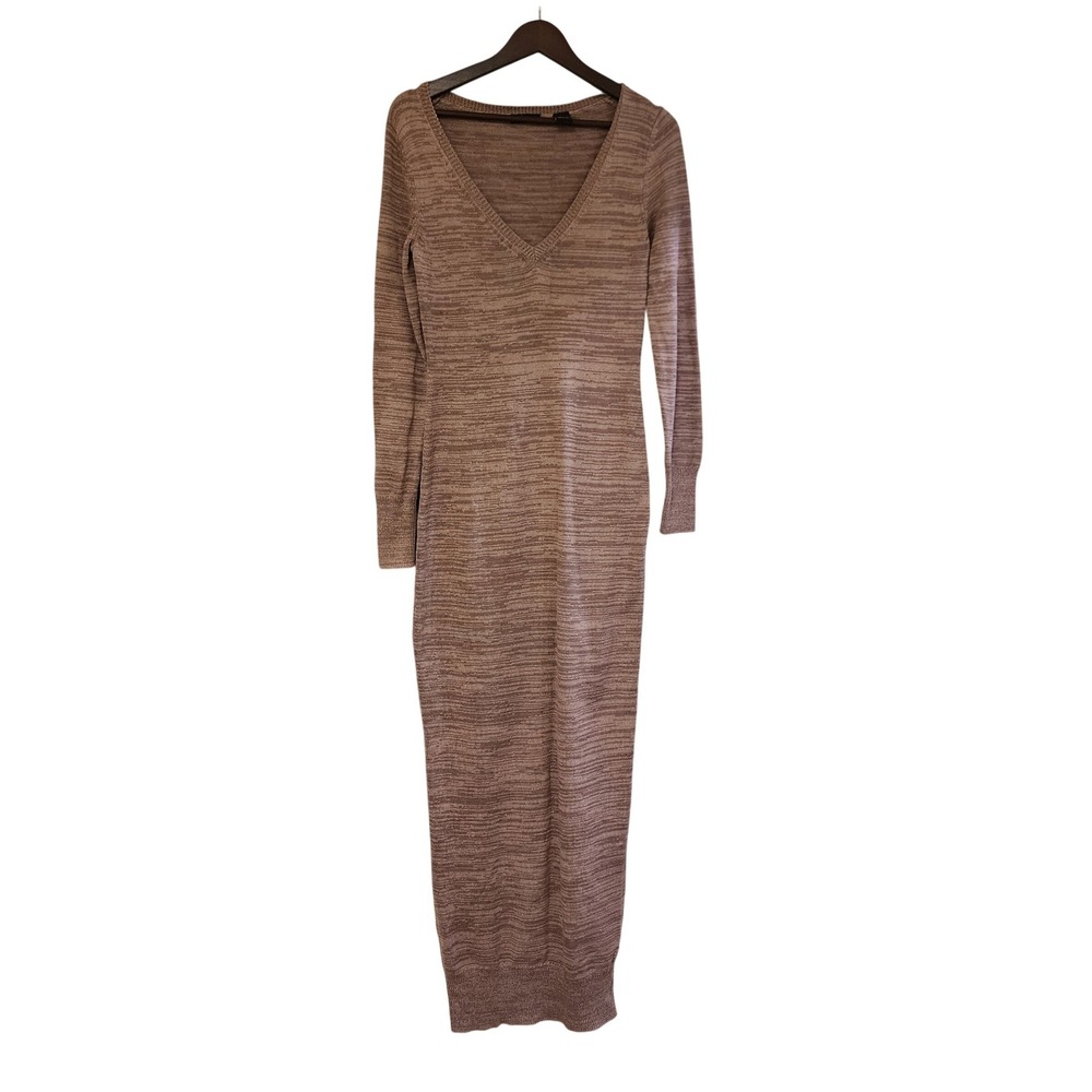 Moda International Womens Space Dye V-Neck Maxi Sweater Dress Mauve Tan Large
